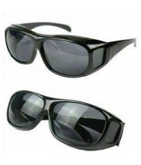 Gift Or Buy Unisex Hd Night Vision Driving Men Women Sunglasses Over Wrap Around Glasses ( Black ) Set Of 2