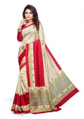 Kotton Mantra Beige Silk Printed Designer Saree With Blouse Piece (kmsilk17) - Mother's Day