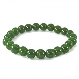 Bangles, Bracelets (Imititation) - Natural Dark Green Jade 8 Mm Stretch Bracelet - ( Code - GRNJDBR8 )