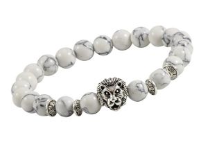 Jewellery - Natural Crystal Howlite Lion Leo Sign Simha Rashi Charm Bracelet For Men And Women