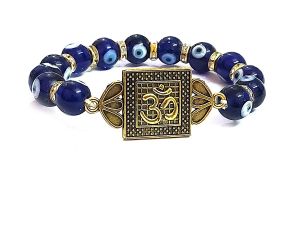 Jewellery - Om Oem Auspicious Symbol And Evil Eye Lucky Protection Charm Bracelet For Men & Women ( Code OMBLKGDNEVLBR )