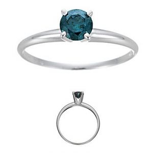 Solitaire Blue 0.50TCW Real Round Diamond Engagement Ring In 14k White Gold R0275