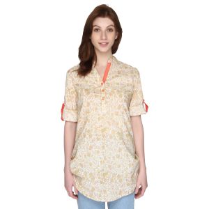 P-Nut Womens Floral Printed Cotton Top With 3/4th Sleeves(Code-OM363-A)