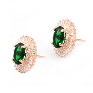 Silvery Jewellery - Rose Gold Plated 925 Sterling Silver Green & CZ Stone Stud Earring Jewelry For Girls & Women