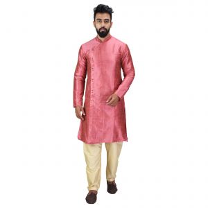 Men's Wear - Angrakha Cotton Silk Regular Fit Self Design Kurta Pajama Set ( Code - Bckuset020)