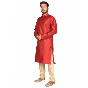 Ethnic Wear (Men's) - Limited Edition Cotton Silk Regular Fit Self Design Kurta Pajama ( Code - Akakkuset0040)