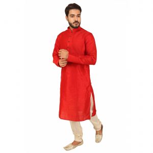 Ethnic Wear (Men's) - Limited Edition Cotton Silk Regular Fit Self Design Kurta Pajama ( Code - Akakkuset0046)