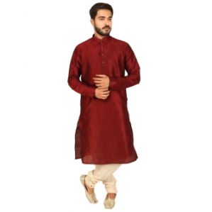 Men's Wear - Limited Edition Cotton Silk Regular Fit Self Design Kurta Pajama ( Code - Akakkuset049)