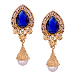 Vendee Fashion Enticing Blue Gold Colour Drop Earrings Online Vendee Fashion Enticing Blue Gold Colour Drop Earrings Online