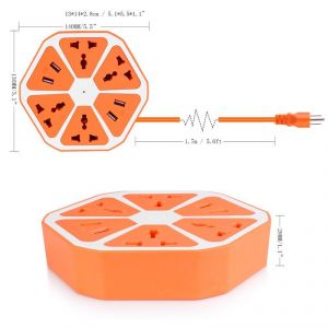 Universal 4 USB Hexagon Power Socket Extension Socket Plug Electrical Outlet Us Plug 250v 2500w