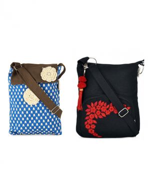 Combo Of Pick Pocket Awesome Blue And Brown Flap Sling With Black Small Sling Bag