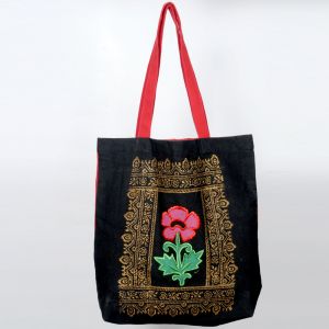 Pick Pocket Canvas Black And Red Tote Hand Bag Toblkrflr1