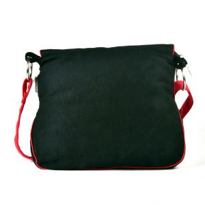 Pick Pocket Black And Red Canvas Sling Bag With Golden Embroidery
