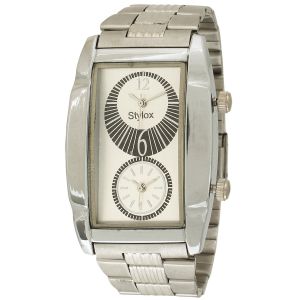 Stylox White Dial Chain Square Analog Watch - For Men