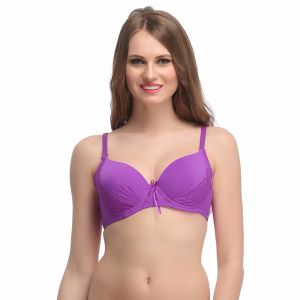 Clovia Padded Lacy Demi Bra In Purple With Detachable Straps - (Product Code - BR0595P15)
