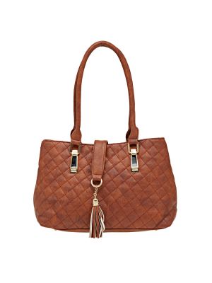 Buy Esbeda Tan Checkered Pu Synthetic Material Handbag For Women online