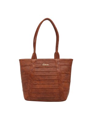 Buy Esbeda Tan Striped Pu Synthetic Material Handbag For Women online