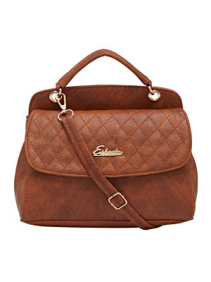 Buy Esbeda Tan Checked Pu Synthetic Material Handbag For Women online