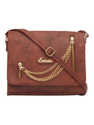 Buy ESBEDA Tan Color Solid Pu Synthetic Fabric Slingbag For Women online