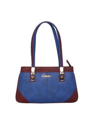 Buy Esbeda Medium Blue & Maroon Solid Pu Synthetic Handbag For Women online