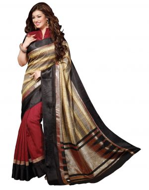 Styloce Multi Color Art Silk Printed Casual Designer Saree With Blouse-(Code-STY-8807)