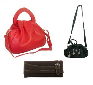 Estoss Set Of 3 Handbag Combo - 1 Red Handbag, 1 Black Sling Bag & 1 Brown PU Clutch HCMB2007
