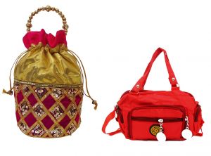Buy Estoss Pink Potli And Red Sling Bag Combo Of 2 online
