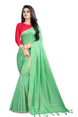 Buy Varni Light Green Checkered Woven Art Silk Saree with Blouse online
