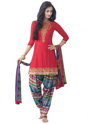 Buy Kvsfab Red Cotton Salwar Kameez online