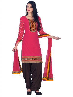 Buy Kvsfab Pink And Brown Cotton Salwar Kameez online
