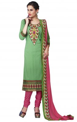Buy Kvsfab Green And Pink Cotton Salwar Kameez online