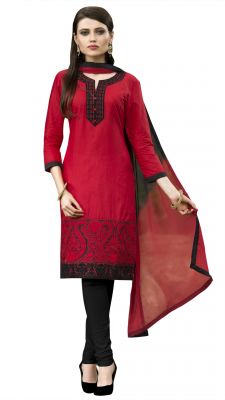 Buy Kvsfab Red & Black Pure Cotton Un-stitched Dress Material ,kvssk17prmk online