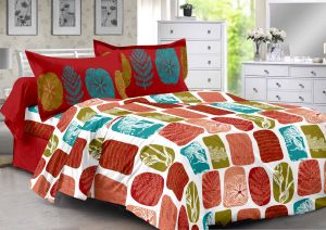 Buy Welhouse Red & Natural Design 100% Cotton Double Bedsheet with 2 CONTRAST Pillow Cover online