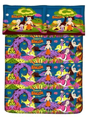 Buy Cartoon Print Double Bed Sheet With 2 Pillow Covers By Welhouse online