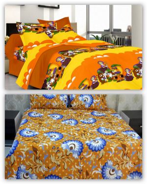 Buy 100% Cotton 2 Double Bed Sheets With 4 Pillow Covers By Welhouse online