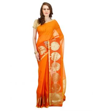 Buy Banarasi Silk Works Party Wear Designer Orange Colour Saree For Women's online
