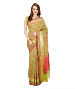 Buy Banarasi Silk Works Party Wear Designer Green Colour Saree For Women's online