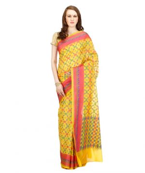Buy Banarasi Silk Works Party Wear Designer Gold Colour Saree For Women's online