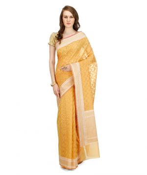 Buy Banarasi Silk Works Party Wear Designer Mustard Colour Saree For Women's online