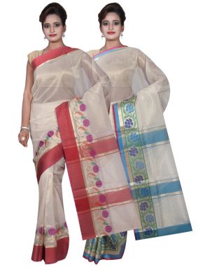 Buy Banarasi Silk Works Party Wear Designer Cream & Pink Colour Tissue Combo Saree For Women's(bsw12_14) online