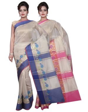 Buy Banarasi Silk Works Party Wear Designer Cream & Pink Colour Tissue Combo Saree For Women's(bsw13_15) online