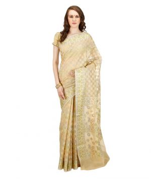 Buy Banarasi Silk Works Party Wear Designer Beige Colour Saree For Women's online