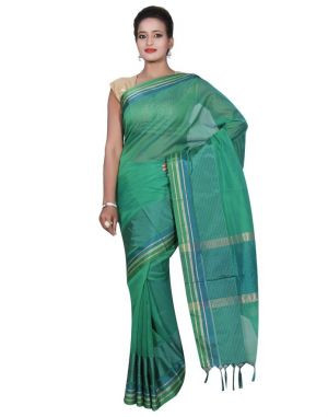 Buy Banarasi Silk Works Party Wear Designer Green Colour Cotton Saree For Women's(bsw17) online