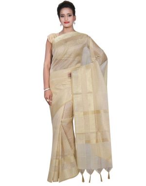 Buy Banarasi Silk Works Party Wear Designer Cream Colour Super Net Cotton Saree For Women's(bsw24) online