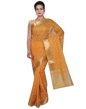 Buy Banarasi Silk Works Party Wear Designer Yellow Colour Cotton Saree For Women's(bsw30) online