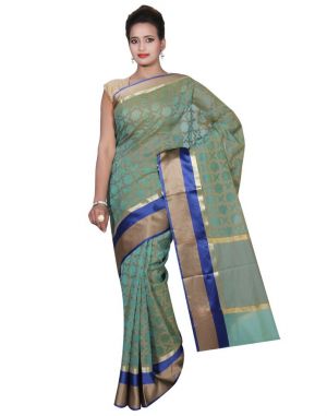 Buy Banarasi Silk Works Party Wear Designer Green Colour Super Net Saree For Women's(bsw50) online