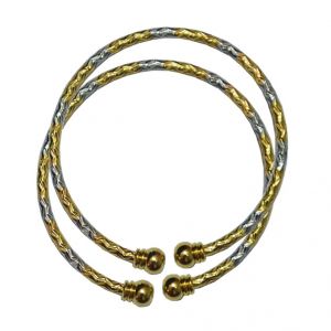 Men Style New Design Dual Tone Both Side Open (Pack-2) Gold And Silver Stainless Steel Round Bangle For Women And Girl (Product Code - SKa09008)