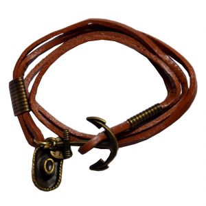 Men Style New Design Brown Leather Anchor Bracelet For Men And Boy
