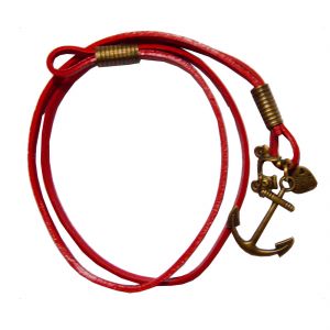 Men Style New Design Red Leather Anchor Bracelet For Men And Boy