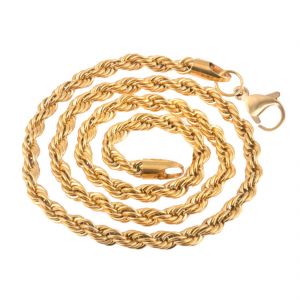 Men Style 5mm Gold Plated Rope Design Chain Necklaces (22 Inch Long) Gold Stainless Steel Rope Chain